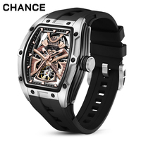Montre mécanique de luxe pour homme, squelette ajouré, étanche, boîtier barillet en acier inoxydable, automatique