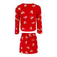 Ensembles de vêtements pour filles, ensemble jupe, veste courte en tweed rouge à manches longues, nœuds brodés, jupe mini taille haute, polyester/coton