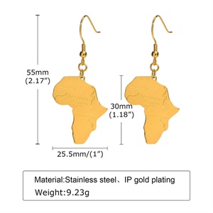 Pendientes de Acero Inoxidable con Mapa de África Chapados en Oro, Joyería Sencilla y Moderna para Mujer - Product Image 4