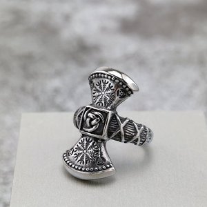 Bague pour homme en acier inoxydable de style rétro nordique, symbole viking, style hip hop, bijoux cadeau - Product Image 2