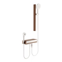 Ensemble de douche vintage sans robinetterie apparente, en cuivre massif, avec pommeau de douche en céramique et noyer, pour petites salles de bain, fixation murale couleur crème