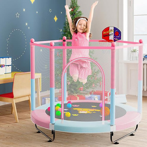 Populaire <span class=keywords><strong>rose</strong></span> 60 pouces <span class=keywords><strong>petit</strong></span> enfant en bas âge <span class=keywords><strong>Trampoline</strong></span> basket-ball cerceau Fitness exercice enfants <span class=keywords><strong>Trampoline</strong></span> avec filet de sécurité - Product Image 2