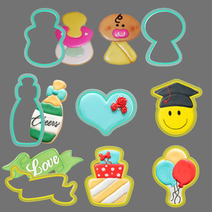 Moule à découper en plastique moulé par injection pour biscuits, fondant, pâte à modeler, thème <span class=keywords><strong>anniversaire</strong></span> et fête, 8 <span class=keywords><strong>emporte</strong></span>-pièces, outil de découpe pour glaçage royal - Product Image 4