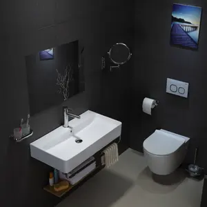 Lavabo rectangulaire en céramique blanc brillant, lavabo de salle de bain, lavabo mural suspendu