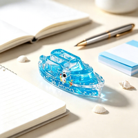 Support de stylo en acrylique en forme de yacht avec sable mouvant liquide bleu océan, organisateur de bureau, cadeau