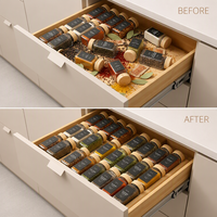 Étagère de rangement de cuisine inclinée à 3 niveaux réglable en bois extensible pour épices, organiseur de tiroir en bambou pour pots à épices