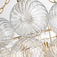 Lustre moderne en verre côtelé en forme de boule, soufflé à la main, avec globe transparent en forme de bulle, abat-jour en albâtre LED, suspension E12