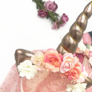 Bandeau en tissu <span class=keywords><strong>licorne</strong></span> Ychon avec crinière en tulle et fleurs, motif arc-en-ciel pour adultes et filles, décorations pour fêtes - Product Image 4