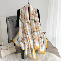 Écharpe longue en satin à imprimé floral pour femme, châle de protection solaire d'été, élégant, léger, pour voyage, plage, foulard de cou, hijab