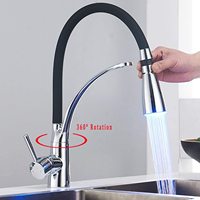 Robinet de cuisine en acier inoxydable à commande de température, avec LED à 3 couleurs changeantes, rotation à 360°, poignée unique extractible, en céramique