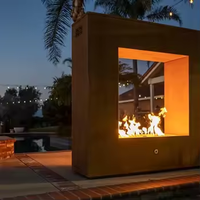 Brasero décoratif de jardin en acier Corten et acier inoxydable, à gaz propane, durable et sans fumée