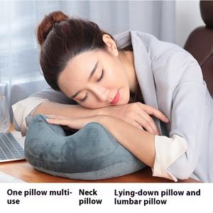 وسادة سفر محمولة قابلة للنفخ على شكل حرف U لقطارات السكك الحديدية فائقة السرعة والطائرات، متوفرة للمساعدة على النوم في مقاعد القطار الصلبة للرحلات الطويلة - Product Image 3