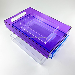 MY Acryl Clear Rainbow Neon Farb <span class=keywords><strong>tablett</strong></span> Acryl Serviert abletts mit Griffen Quadratische runde Form Organizer Display Racks - Product Image 2