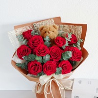 Bouquet de fleurs éternelles Wafa, 11 roses rouges, boîte cadeau en forme d'ours, longue durée (3-5 ans), cadeau pour la Saint-Valentin, la fête des mères, Tanabata