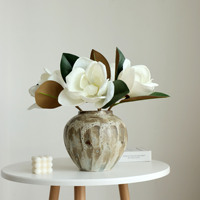 Fleur artificielle haut de gamme en soie gelée douce, à tête unique, grand modèle, effet magnolia blanc simulé, avec revêtement tactile et technique de gaufrage en relief