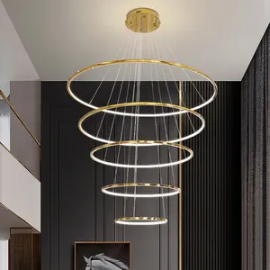 Lampu gantung lingkaran Modern untuk ruang tamu vila, lampu gantung bahan mewah dalam ruangan