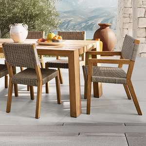 Meubles de patio, restaurant, hôtel, entrée, corde tissée, balcon imperméable, table à manger en bois de teck, ensemble de chaises pour jardin - Product Image 4