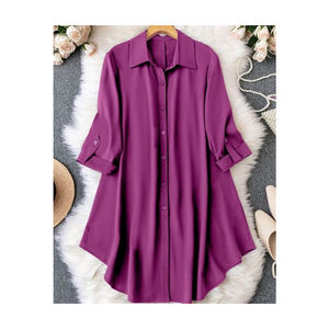 Blusa informal minimalista de tono puro para mujer con mangas cortas para uso diario Elegante ropa Bohemia Excelente calidad - Product Image 3