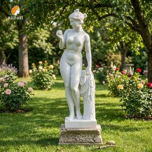 Statua di Afrodite in Marmo a Grandezza Naturale, Venere Bianca con Mela, Scultura della Dea Romana in Stile Greco Antico per Giardino Esterno - Product Image 1