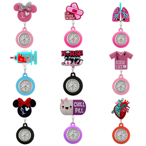 Montre d'infirmière à quartz avec bracelet en silicone brillant et motif dessin animé, porte-badge rétractable pour infirmière, médecin, hôpital, médical, de poche - Product Image 1