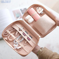 Sac de rangement multifonctionnel zippé en cuir PU Saffiano abricot pour accessoires électroniques