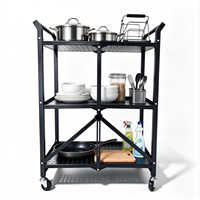 Chariot utilitaire pliable à 3 niveaux en fer, revêtement poudré, capacité 45 kg, chariot de rangement, organisateur pour cuisine et salle de bain
