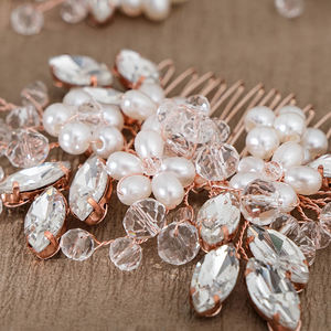Paduan bunga daun kristal berlian imitasi mutiara sisir rambut pengantin Pin rambut Aksesori rambut pernikahan perhiasan wanita - Product Image 2