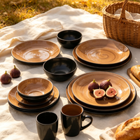 Service de table 16 pièces style spirale, tons terre, avec bols et assiettes, fabriqué en Chine, en stock pour usage alimentaire