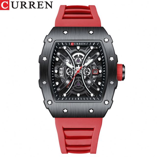 CURREN 8438 Watch Luminous Rectangle Skeleton Quartz Watch Men's Sports Business Luxury Watch 3ATM Waterproof Date Clock for Men
