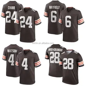 Gestikt Heren Amerikaans Voetbalshirt Team Uniform 24 Nick Chubb 95 Garrett 6 Jeremiah Owusu-Koramoah 4 Deshaun Watson