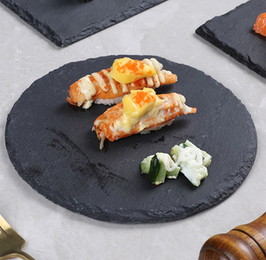 Juego de Platos Rectangulares Redondos de <span class=keywords><strong>Pizarra</strong></span> <span class=keywords><strong>Negra</strong></span> Estilo Japonés, Platos de Sushi Lisos para Restaurante - Product Image 3