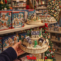 Village de Noël en bois découpé au laser, personnalisable et fait main, avec éclairage LED, écologique, pour la décoration intérieure ou comme cadeau de puzzle de Noël