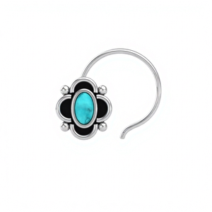 Boucle de nez ovale en argent sterling 925 avec pierre précieuse turquoise, sertie à la main, bijou délicat pour femmes et jeunes filles, style indien - Product Image 1