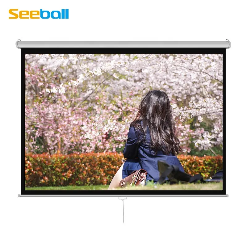 Seeball 120 inch 16:9 HD Manual screen Pull and Stop Wall-mounted projection screen Self-locking Projector screen factory