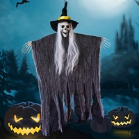 Décorations d'Halloween : Fantôme Suspendu Tête de Mort, Squelette à Capuche, Accessoires de Scène pour Aménagement de Pièce, en Plastique, Mousse et Tissu, 85x60cm