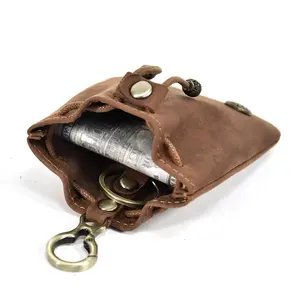Retro Real Cowhide Change Pocket Mini Coin Purse Keychain Wallet Genuine Leather Purse Wallet Men With Coin Compartment