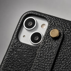 Custodia per telefono in vera pelle con cinturino da polso, rivetti dorati, in pelle pieno fiore martellata, con impugnatura per dita, antiurto, per <span class=keywords><strong>iPhone</strong></span>, logo personalizzabile - Product Image 1