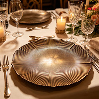 Assiette de présentation florale en verre avec ligne radiale, plateau doré, sous-assiette argentée, plateau de service, décoration de traiteur pour mariage - Offre Spéciale