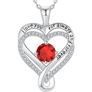 Collana a Doppio Strato in Argento Puro S925 con Cuore Eterno a Croce per Donne, Pendente a Cuore con Dodici Pietre Portafortuna - Product Image 2