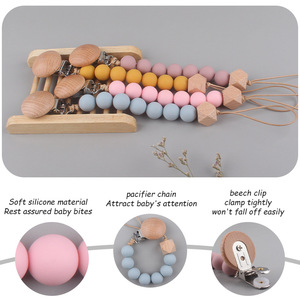 2025 Hot Safe Multi Style No tóxico Bpa Free Pink Blue Baby Dummy Holder Mordedor Silicona Haya Madera <span class=keywords><strong>Chupete</strong></span> <span class=keywords><strong>de</strong></span> madera Cadena <span class=keywords><strong>de</strong></span> clip - Product Image 3