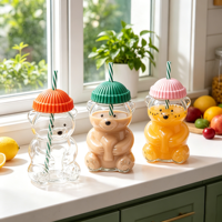 Bouteille d'eau en verre sodocalcique isolée résistante à la chaleur SUNPRO TS-133 Little Bear avec couvercle à paille, design moderne et minimaliste, Noël