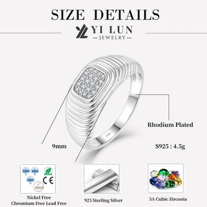 Anillo <span class=keywords><strong>de</strong></span> Boda Moderno para Hombre, Plata <span class=keywords><strong>de</strong></span> Ley 925 con Circonita Cúbica, Bañado en Rodio con Textura Acanalada, para Joyería <span class=keywords><strong>de</strong></span> Fiesta - Product Image 6