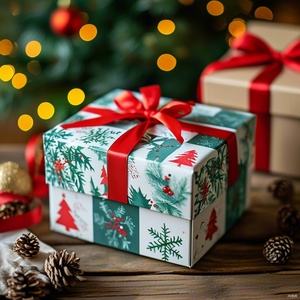 Customizable Luxury Christmas Gift <b>Boxes</b> with Ribbon Decoration Modern Style Recycled Materials Eco-Friendly and Stylish - Product Image 1