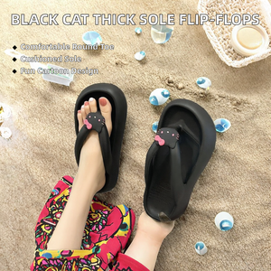 <span class=keywords><strong>Tongs</strong></span> tendance pour <span class=keywords><strong>femme</strong></span> à plateforme épaisse en EVA, motif chat noir de dessin animé, pour l'été, la plage, à bout rond, doublure en PVC - Product Image 2