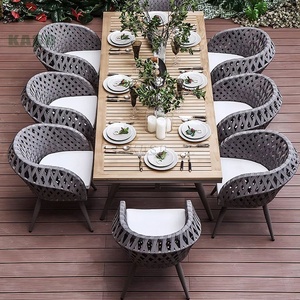 Comedor de aluminio Patio moderno Hotel Seccional de madera de teca <span class=keywords><strong>Bistro</strong></span> restaurante silla conjunto de ratán cuerda al aire libre Muebles de Jardín conjunto - Product Image 4
