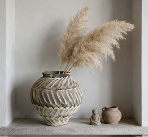 Urne en céramique texturée mate style Wabi Sabi, marron beige, 30 cm de haut, vase rond en argile avec motif superposé brossé à la main, vente en gros - Product Image 2