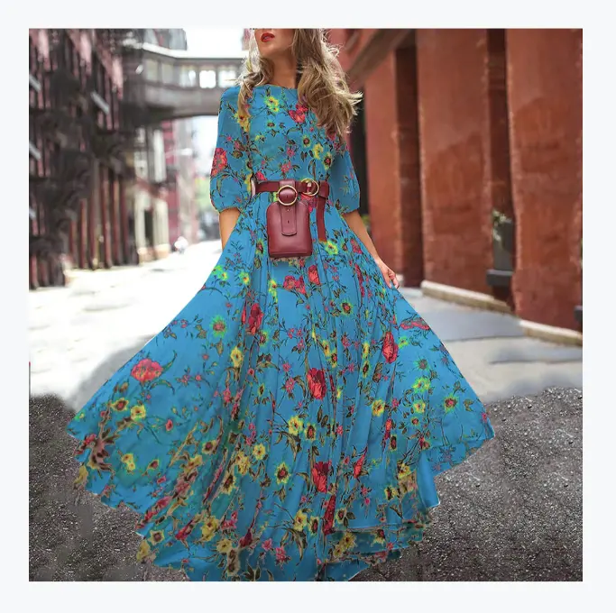 Летнее Новое модное Очаровательное платье CS042 с принтом в стиле бохо, женские сексуальные стильные платья большого размера с поясной сумкой