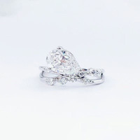 Bague de fiançailles Branch Fashion en forme de goutte d'eau à double tige en Pt950 avec diamant de laboratoire pour femme, bague en diamant cultivé en laboratoire, bijoux fins