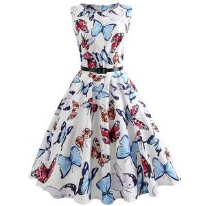 MANNI Flower Print Sleeveless Swing Skirt Yellow <strong>70s</strong> Lady Vintage Casual Dress <strong>Women</strong> Midi Dress Retro - Product Image 2