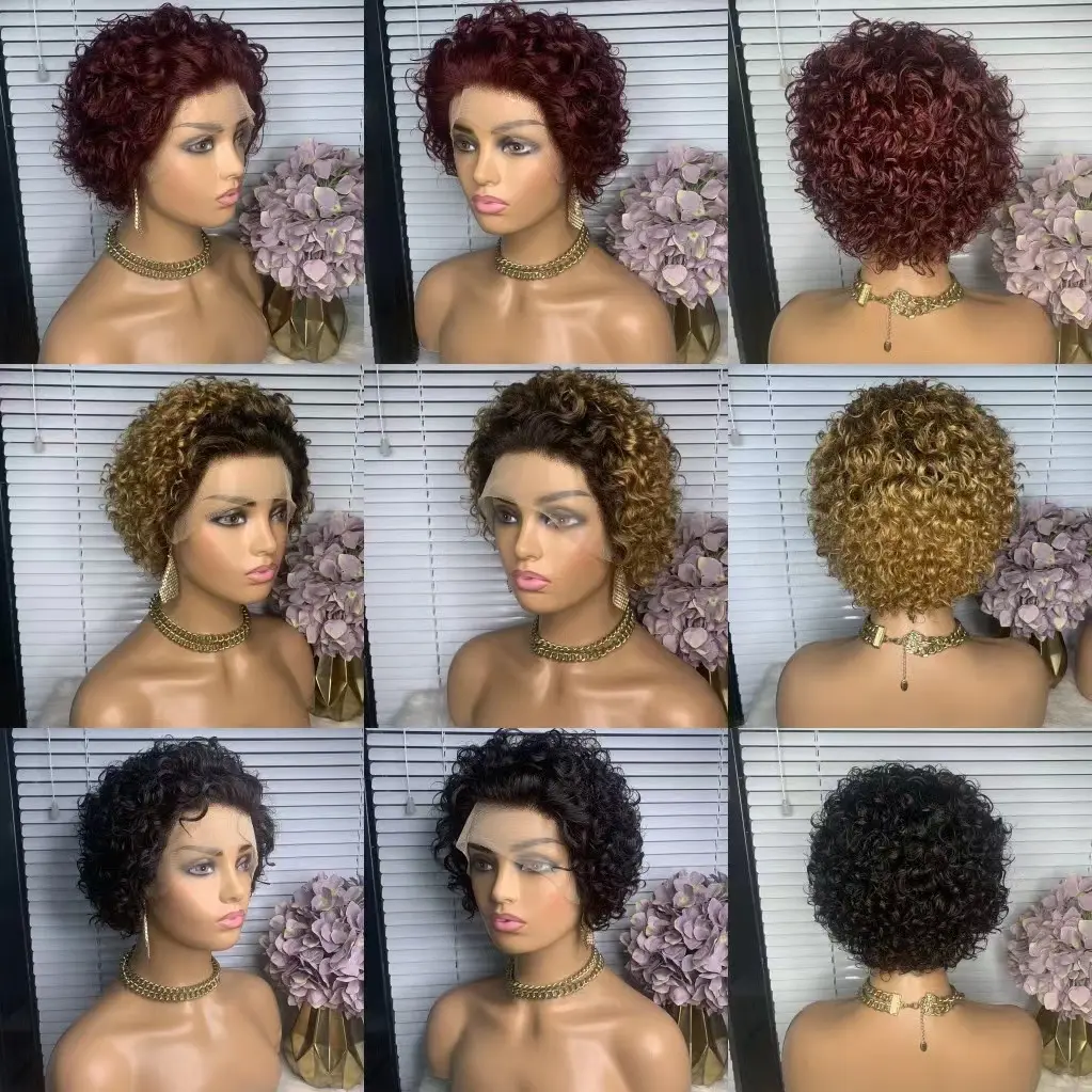 Top Sale Hot Style 100 Afro Human Hair Wig Peruvian Color Short Pixie Curls Wigs Swiss HD Lace Front Wig For Black Women Vendors